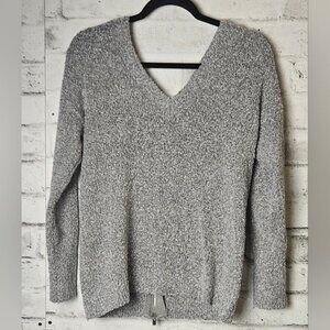 Dynamite Deep V-Neck Low Back with Functional Zipper Knit Sweater